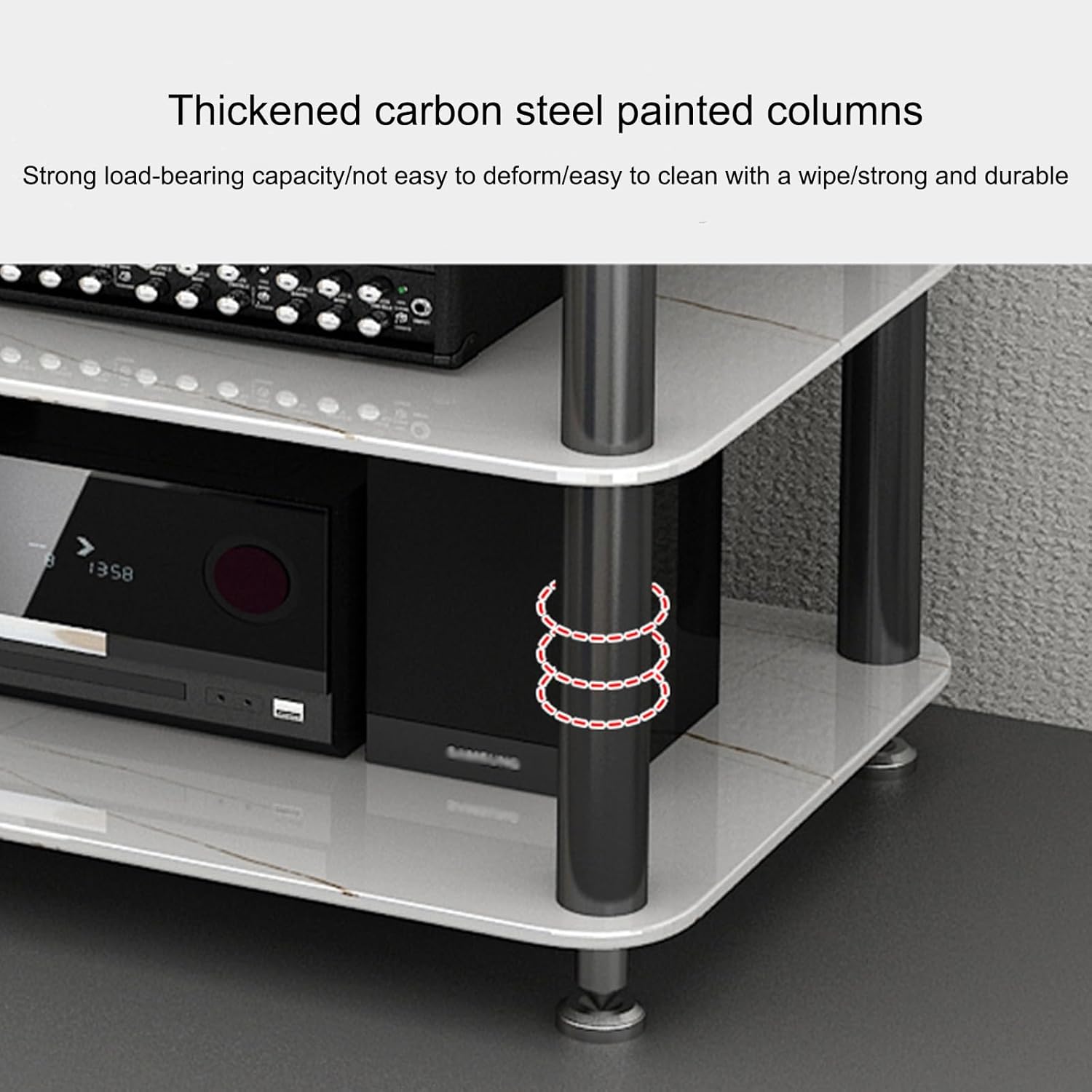 Audio Rack AV Media Stand with 1/2/3/4-Tier Tempered Glass Shelves