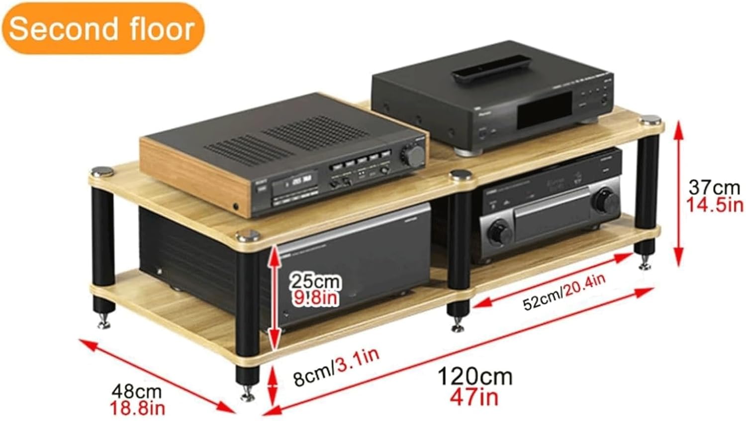 PZEOB Audio-Video Shelving Stainless Steel Audio Rack Component Cabinet for Home