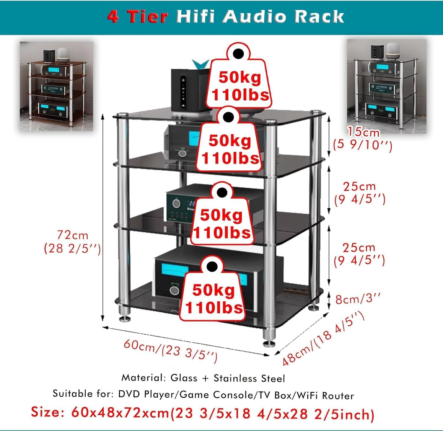 72cm Tall Av Media Stand Shelf - Audio Video Shelving Unit