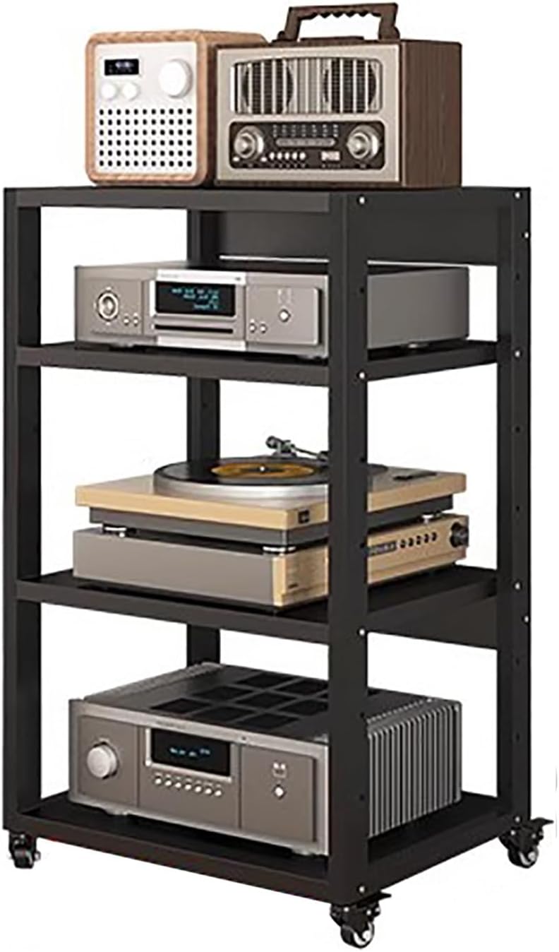 USZWBY HiFi Racksheavy Duty 2 Tier Audio Rack Cabinet with Wheels Entertainment Stereo Components Stand for Audio Video Media Av Shelf Tower Racks and Stands(H 90Cm-4 Tier)