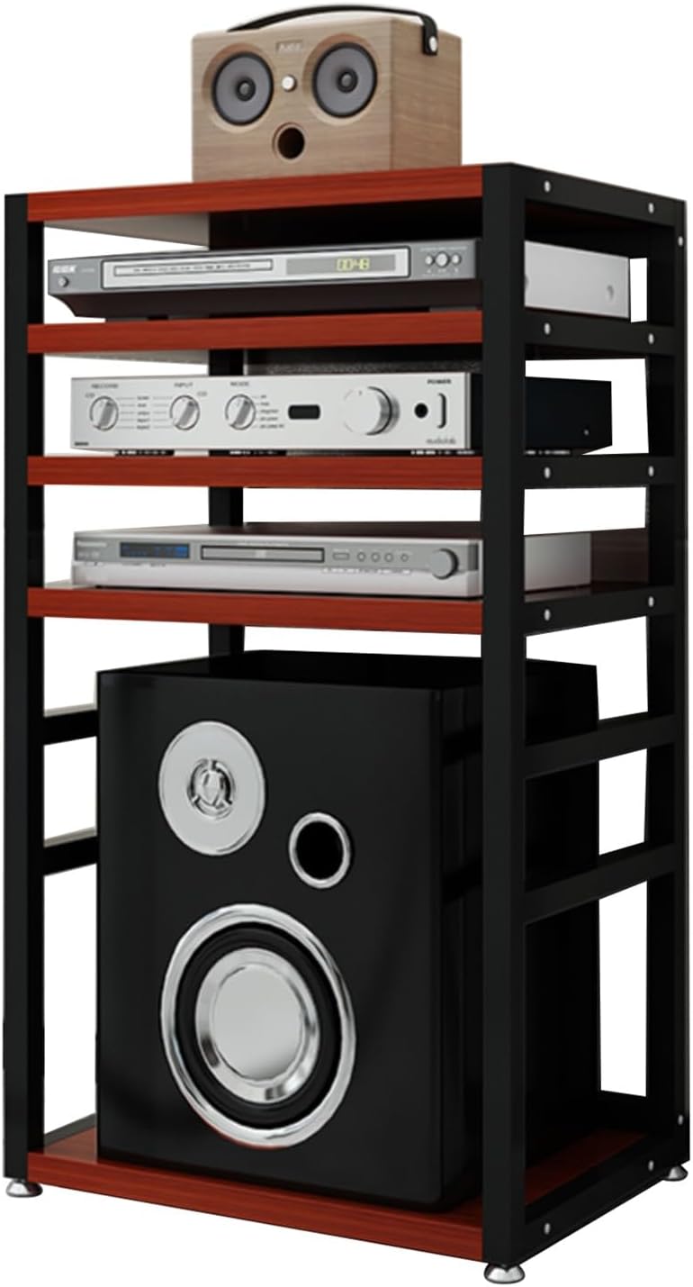 Media Stand 5 Tier Furniture Media Stand/Video Component Cabinet with Height Adjustable Wooden Shelf for Home/Office/Audio Video/DJ/Theatre