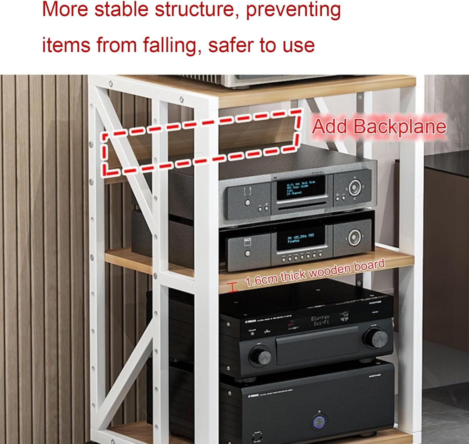 XingLi Movable 3/4/5-Tier Media Stand Audio/Video Component Cabinet with Height Adjustable Wooden Shelf Multi-Function Open Storage Rack for Home/Office/Theater(Black