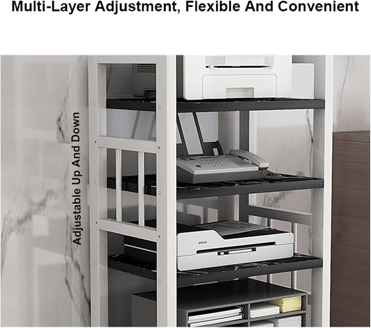 XMFBSY Medios 4 Tier Audio Rack Cabinet Wooden Stereo Stand with Wheels Home Theater AV Media Stand DVD Record Player Rack for Office Studio Organizer(White)