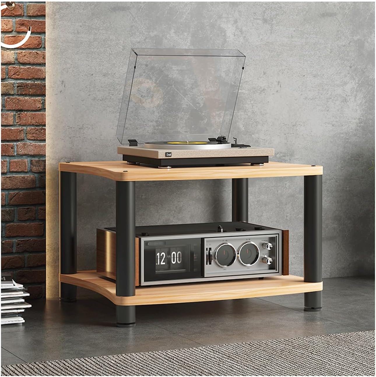 SYALEO HiFi Stand Audio/Video Component Cabinet Modern Media Storage Cabinet Wooden Audio Rack Tower CD Player Stand for Gaming Recording Room(Wood
