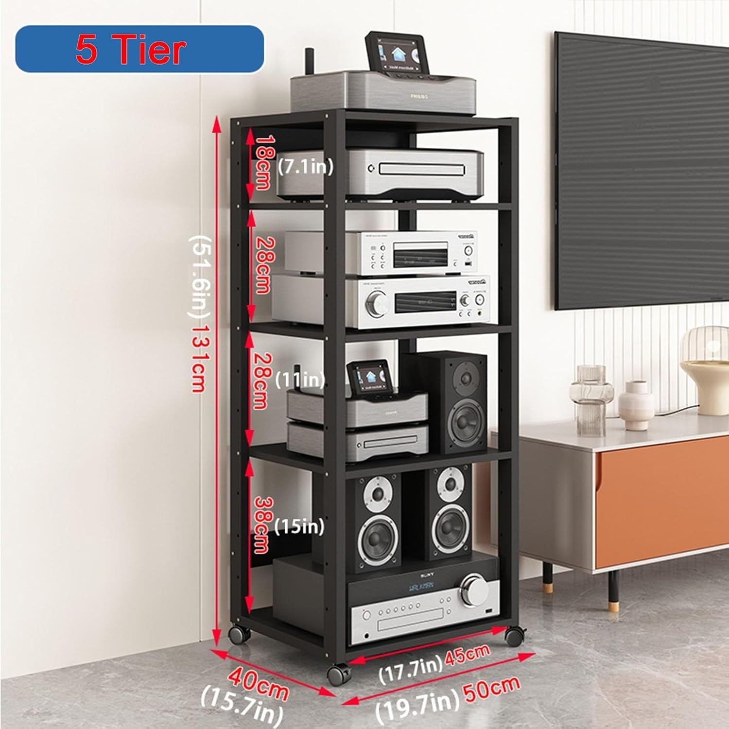 5/6/7-Tier Desktop or Floor-Standing Audio Video Media Stand Entertainment Stereo Components Cabinet Audio Rack