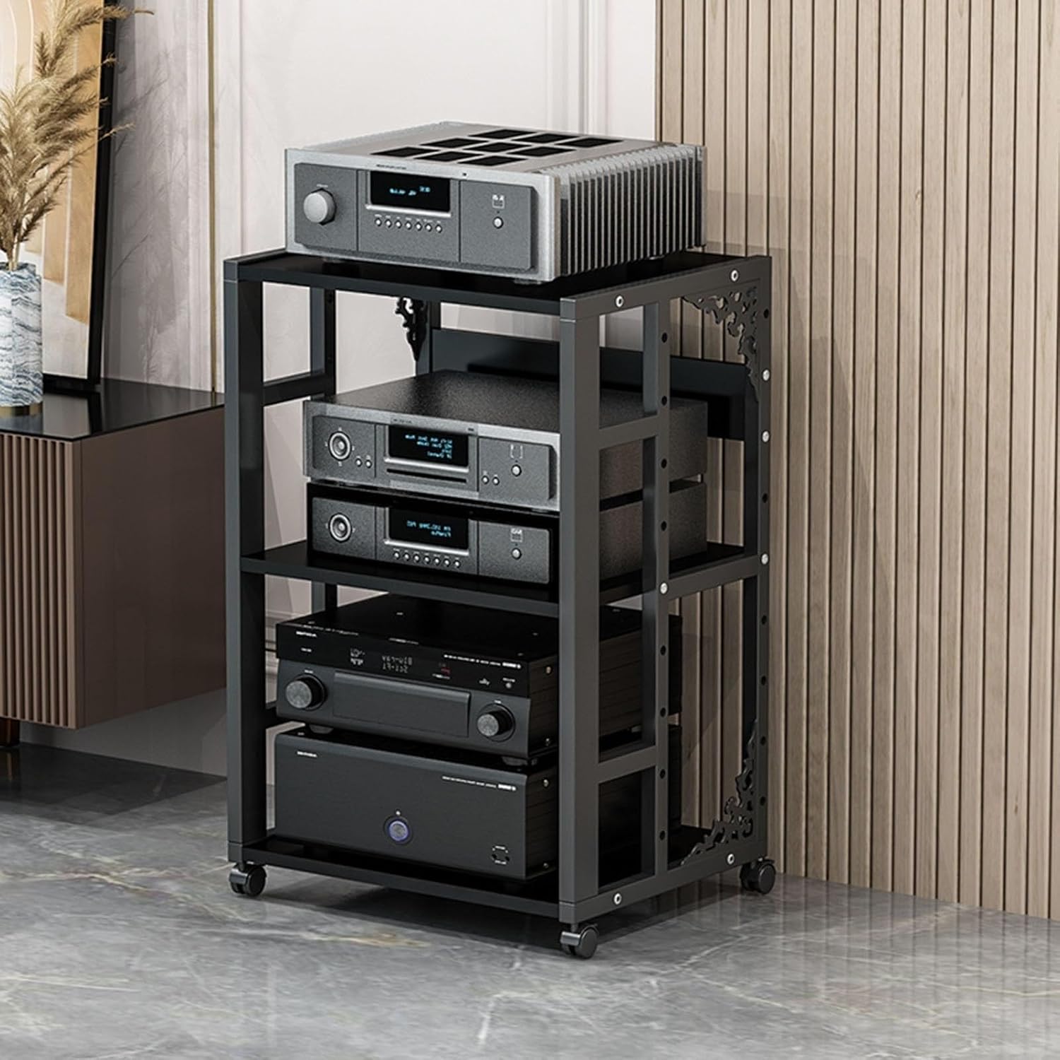 UYCVT Movable Media Stand Multi-Function Movable Audio Video Storage Cart Cd Player Media Stand Amplifier Rack-Black - C-3 Tier
