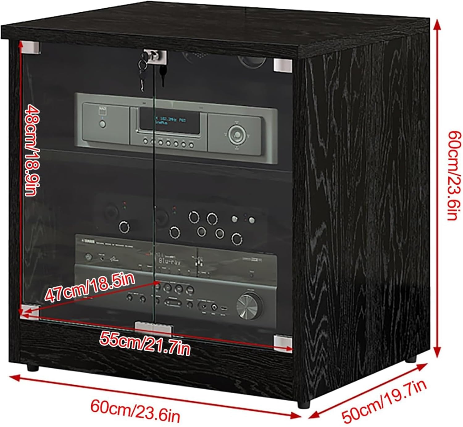 OVOGGPAN AV Media Stand Media Component Cabinet Stereo Audio Rack with Adjustable Shelves Tempered Glass Doors and Cable Management