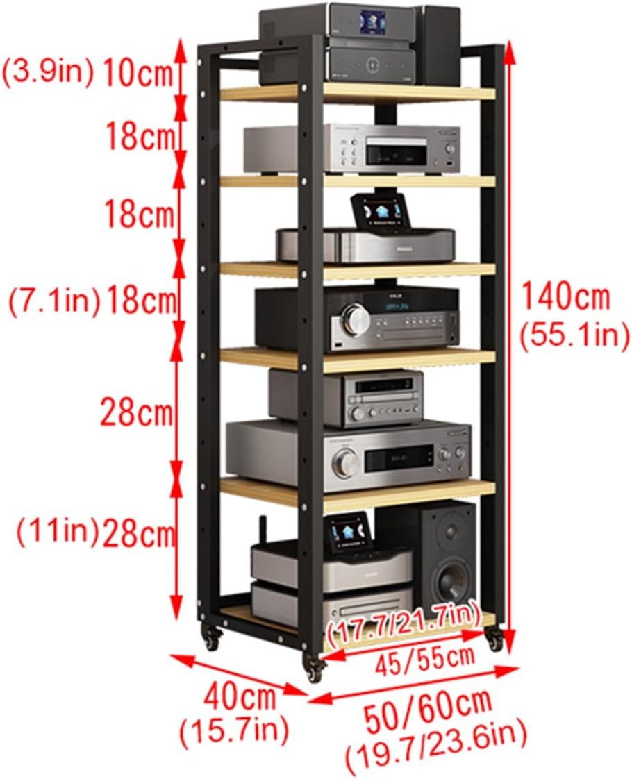6-Tier Audio-Video Media Stand with Height Adjustable Wooden Shelf