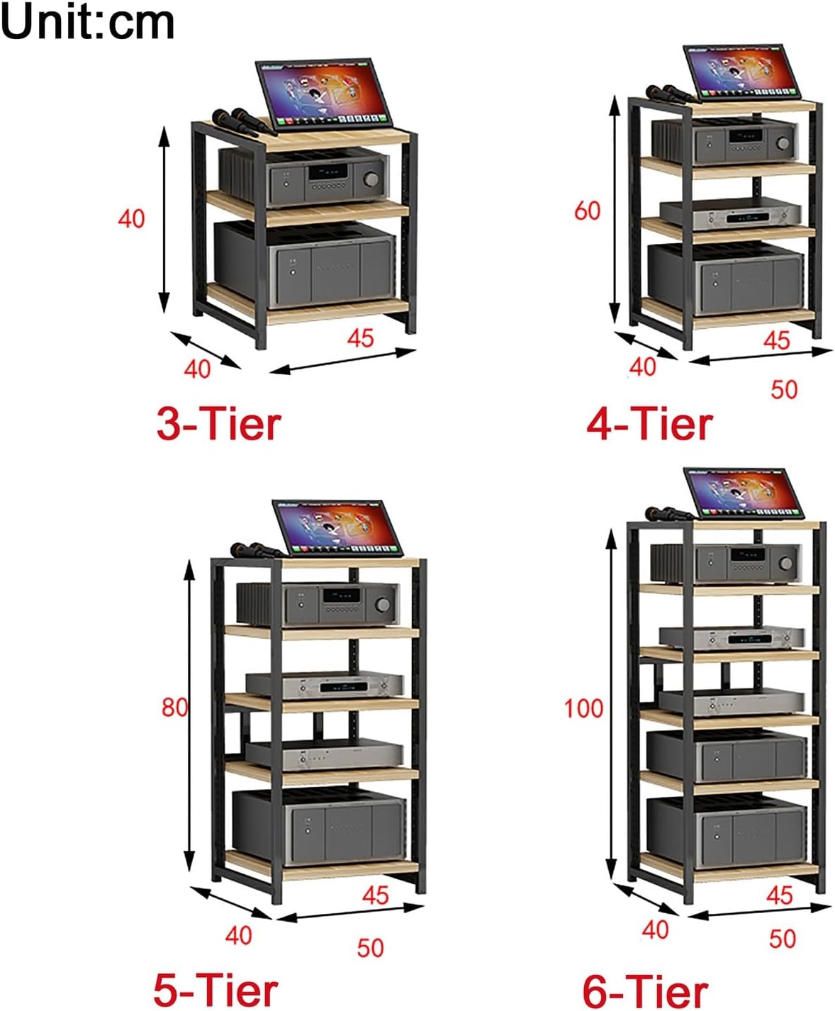 AV Media Stand Audio Rack Video Game Console Shelf Stereo Rack Audio Tower for Gaming