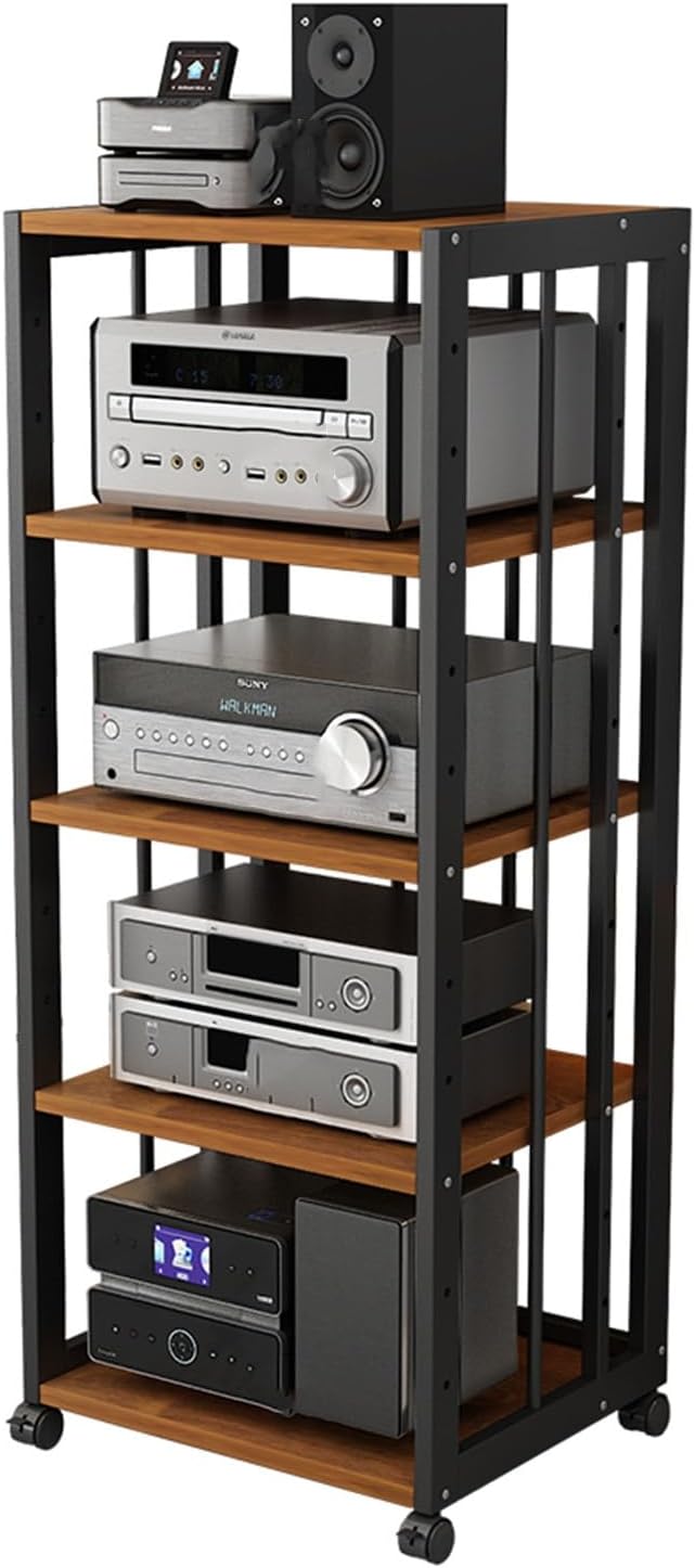 YLQFGUVWK 5-Layer Removable Audio Stand Media Player Stand Adjustable Open Storage Rack Floor Standing Shelf Cabinet For Home/Office/Audio Video/DJ/Theater(Oak)