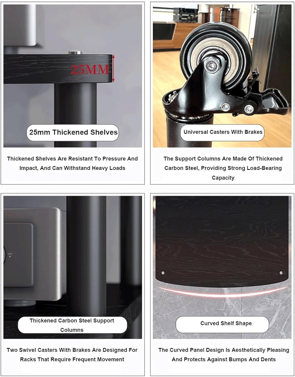 PZEOB AV Media Player Stand Media Stand with Wheels 2/3/4Tier Audio Rack Tower