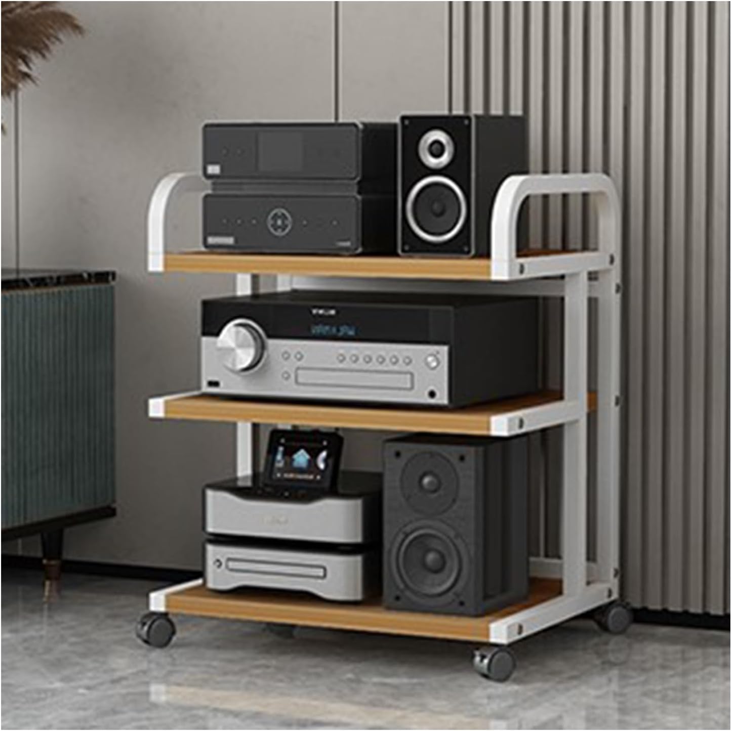 YLQFGUVWK 3 Tier AV Media Rack Wooden Corner Frame Component Cabinet Stereo Audio Rack Stand Tower Perfect for DVD Player with Height Adjustable Wooden Stand (Color : Color- 3