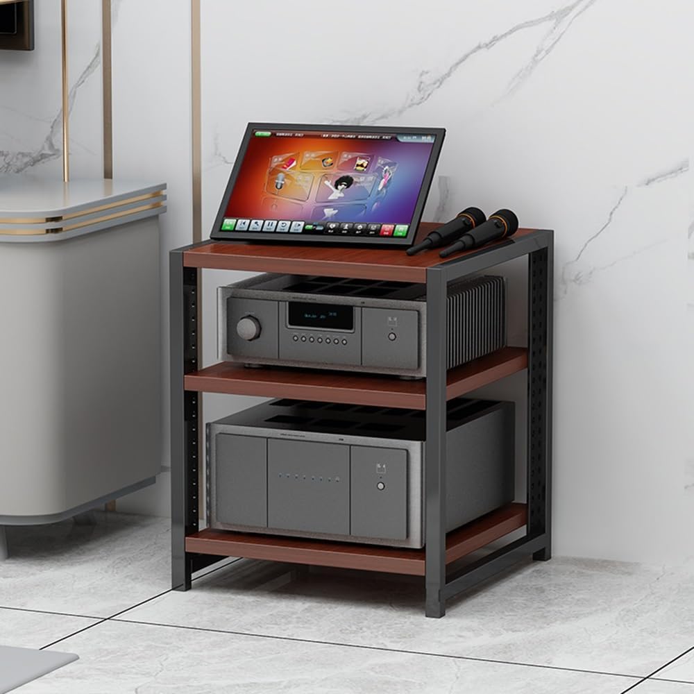 GSKDZG AV Media Stand 3 4 5 6 Tier Record Player Stand Height Adjustable Audio Rack Wooden Shelf Stereo Rack HiFi Rack Component Cabinet(Teak