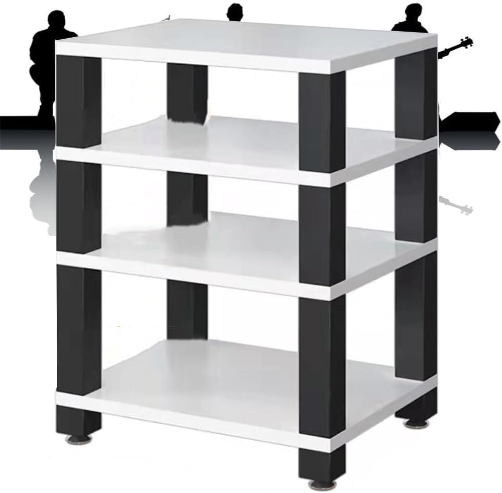 MDYHY HiFi Rack 2 3 4 Tier Media Storage Cabinet Record Player Stand Shock-Absorbing AV Equipment Rack Movable Open Media Stand(White