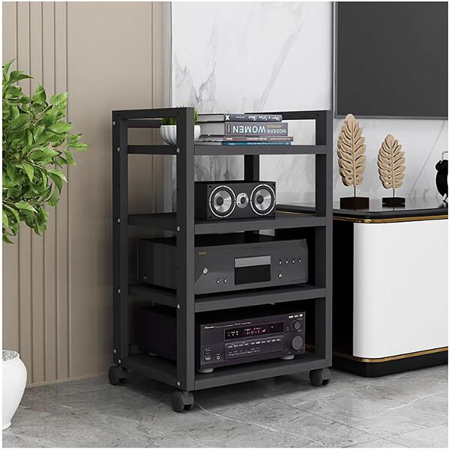 LIPJIA Shelves Removable Audio Stand CD Rack Corner Rack Component Cabinet Stereo Rack Audio Tower with Height Adjustable Wooden Shelf for Home/Office/Audio Video (Color : B-4-50X40X79CM)