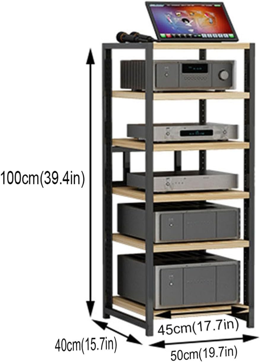 6-Tier Media Stand Audio Video Component Cabinet DVD CD Player Stereo Stand with Height Adjustable Wooden Shelves