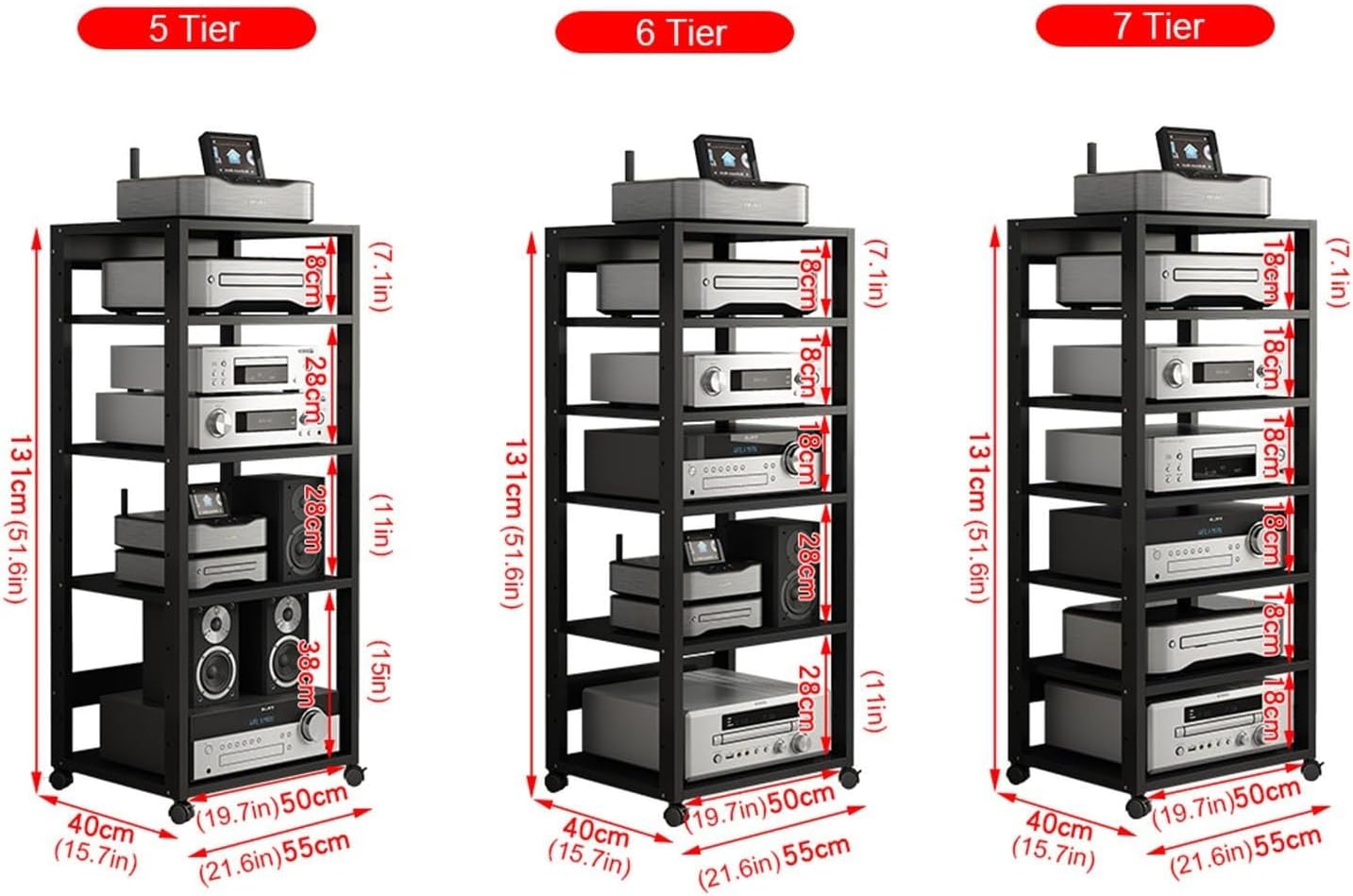 5/6/7-Tier Movable AV Media Stand Corner Wooden Corner Component Cabinet Stereo Audio Rack