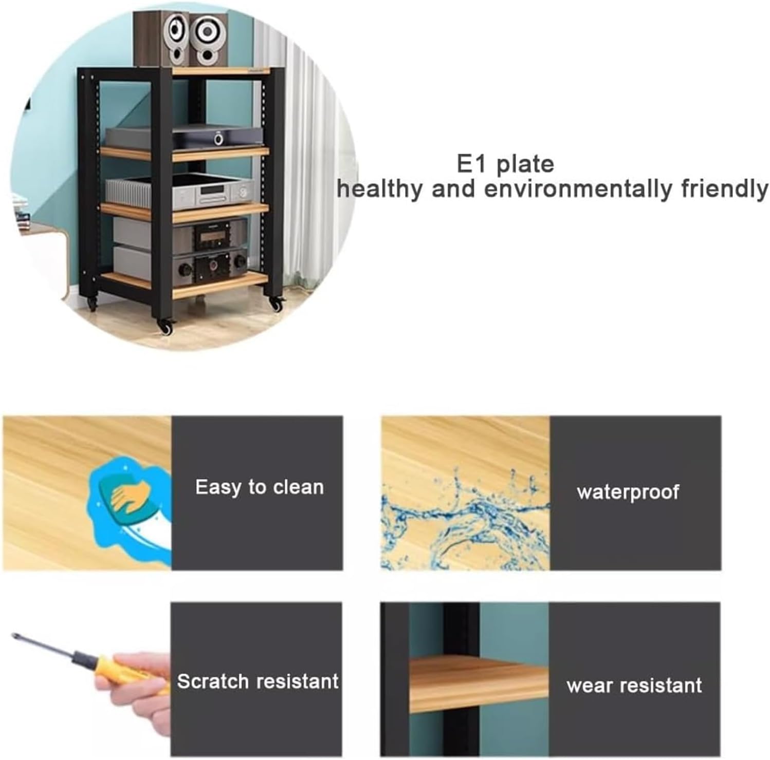 Heavy-Duty Adjustable HiFi Audio Rack with Wheels - Multifunctional Media Cabinet for Stereo Components