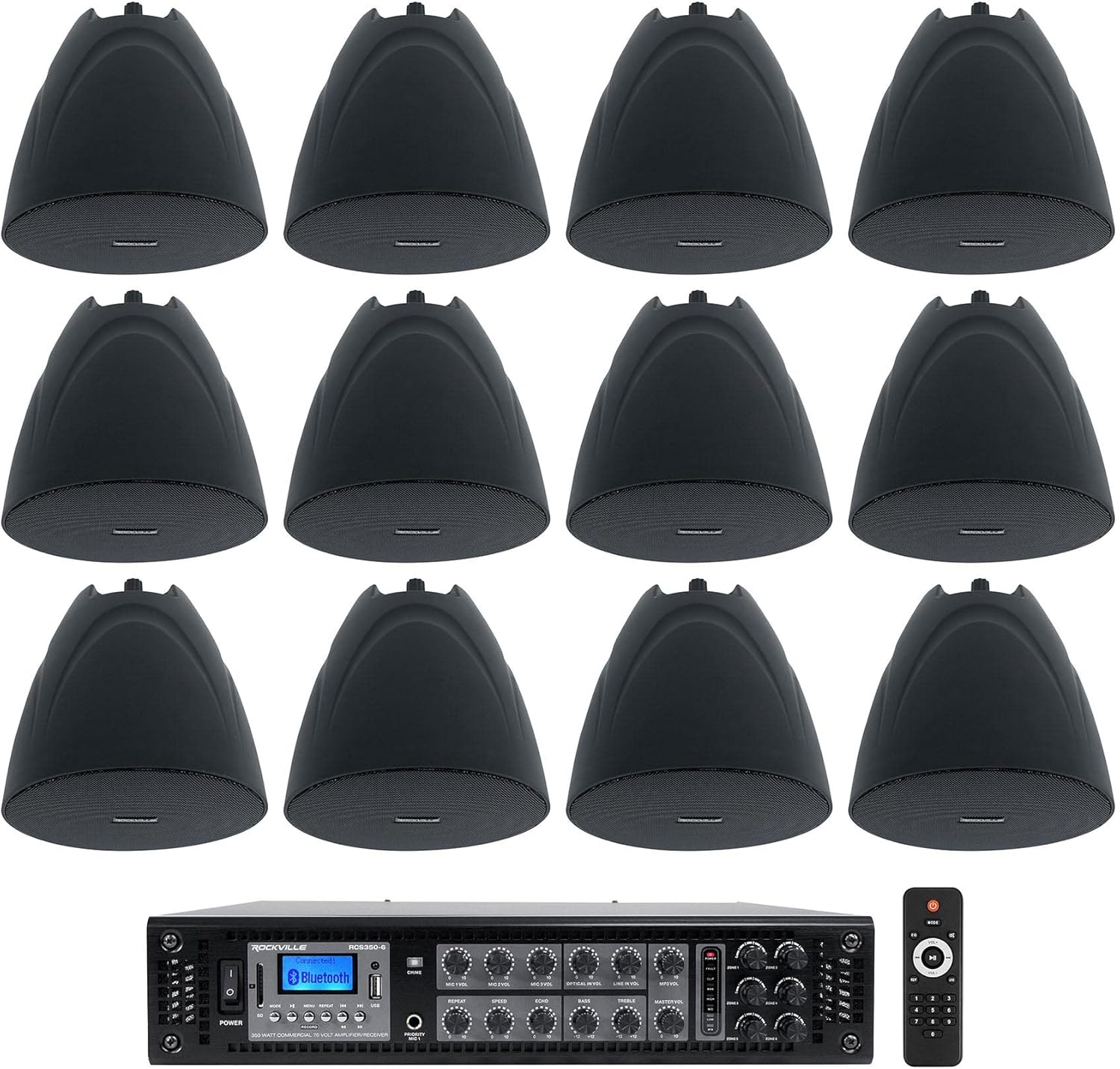 Rockville PEN-525T Bundle: (12) 5.25 in 70V Hanging Pendant Speakers