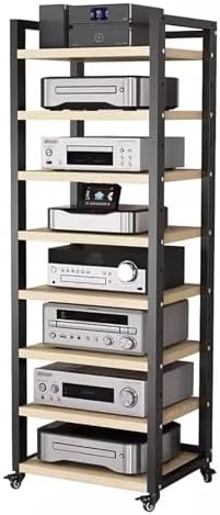 UYCVT Heavy Duty Media Storage Cabinet - 7-Tier Adjustable Audio-Video Rack with Rolling Shelves for Living Room Home Office - Tall Stereo Components Stand in Stylish Design-Black-#2-8 Tier