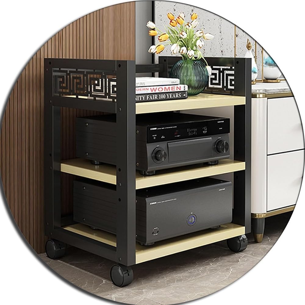 KGPGNYMYHA 3 Tier Media Stand Movable AV Cabinet Heavy Stereo Rack Modern Multi-Functional Media Center Floor-Standing Rack Audio Tower With Wooden Shelf(White)