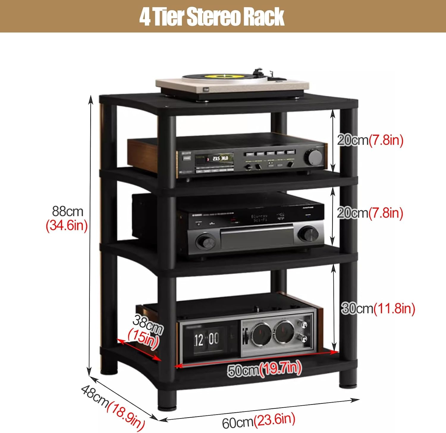 YLLFFLL 4-Tier Shelves Audio Video Media Stand Cabinet
