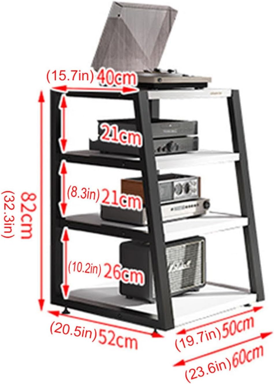 Media Stand 2/3/4-Tier AV Media Stand Wooden Shelves Floor-Standing Corner Shelf for Record Player Stereo Component Cabinet Audio Rack Tower for Home/Office/Theater