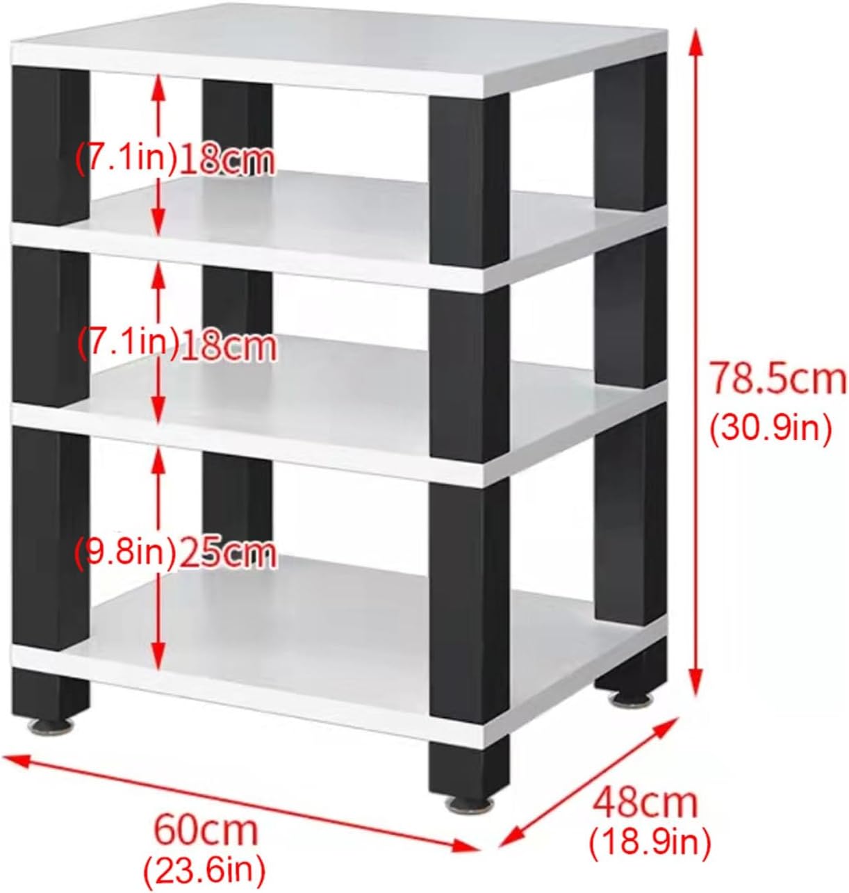 4 Tier AV Media Stand Floor-Standing Wooden Shelf Audio Tower CD Player Stand Stereo Component Open Storage Cabinet for Home/Office/Theater(Color:B)