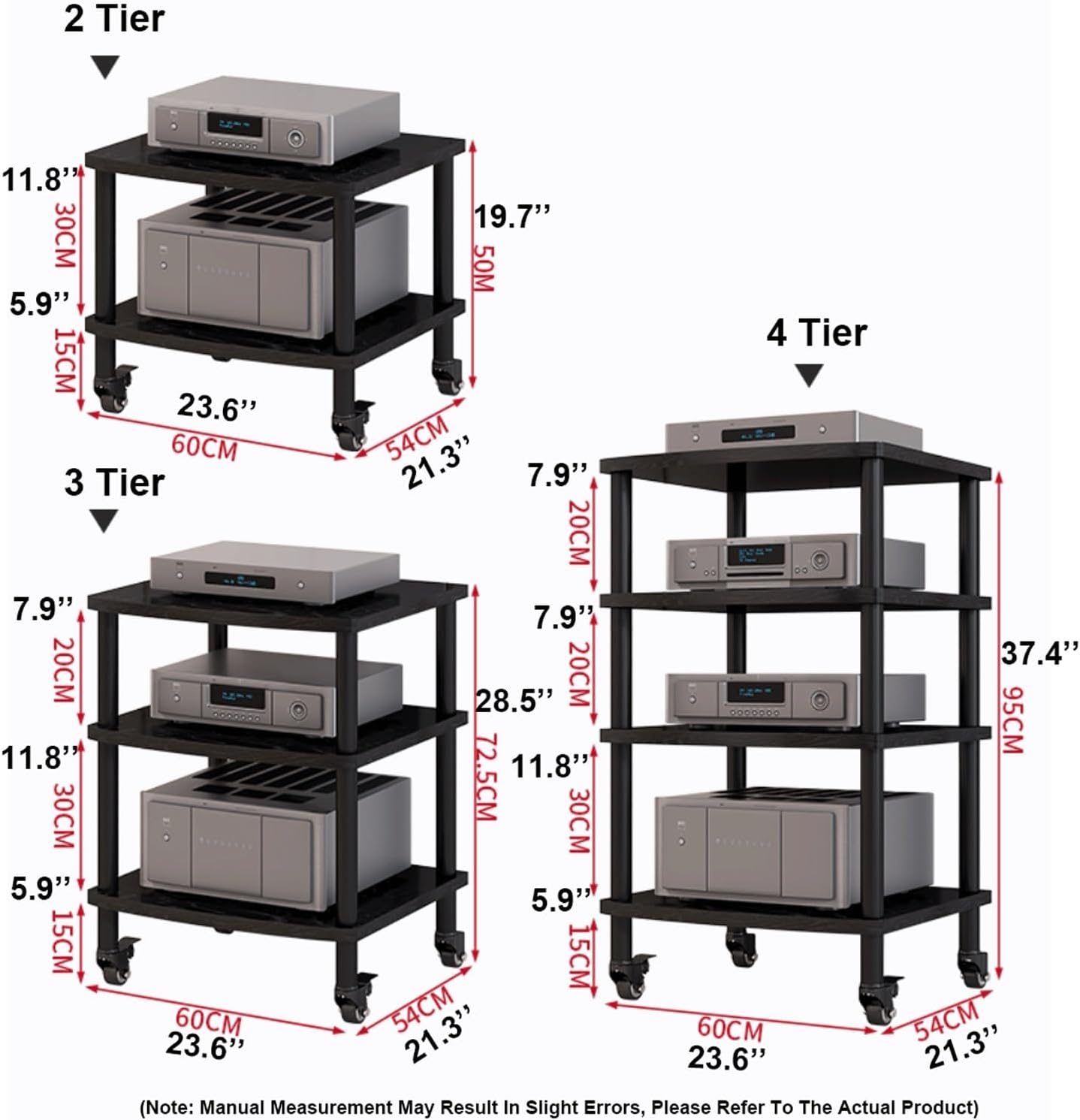 XMFBSY Medios AV Media Stand with Wheels Modern Stereo Cabinet Receiver Console Shelf Wooden Audio Component Rack HiFi Stand for Living Recording Room Organizer(White