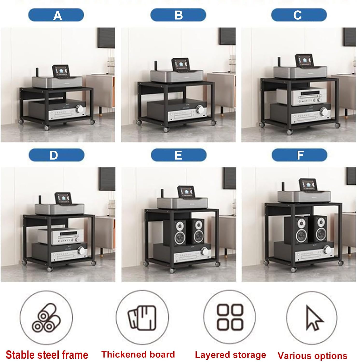 HYDTGZ 2 Tier AV Media Stand Wooden Stereo Cabinet Audio Rack Tower CD Player Stand for Home/Office/Audio Video/DJ/Theater