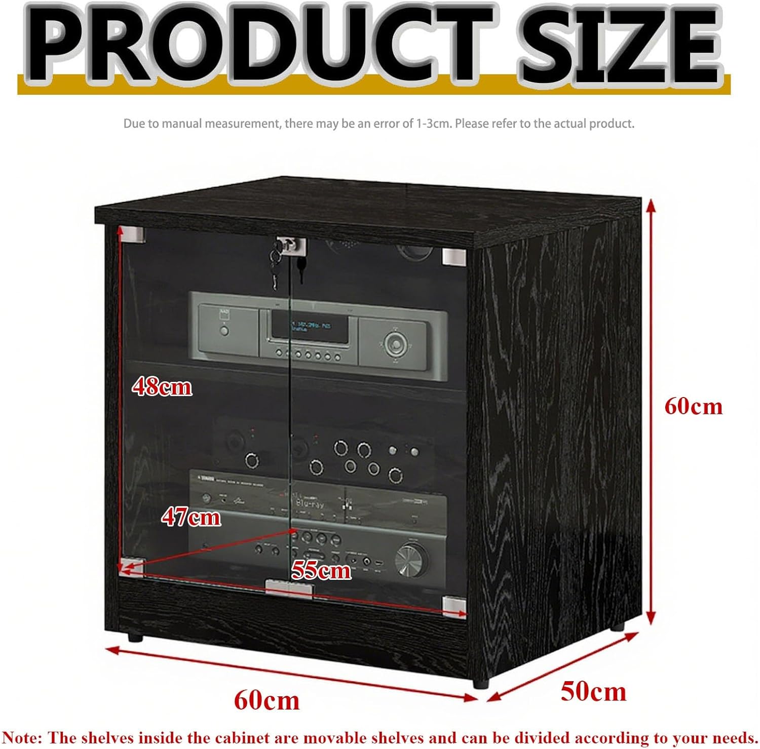 Diodceraic AV Media Stand Media Cabinet Stereo Cabinet Tempered Glass Doors and Cable Management with Adjustable Shelves