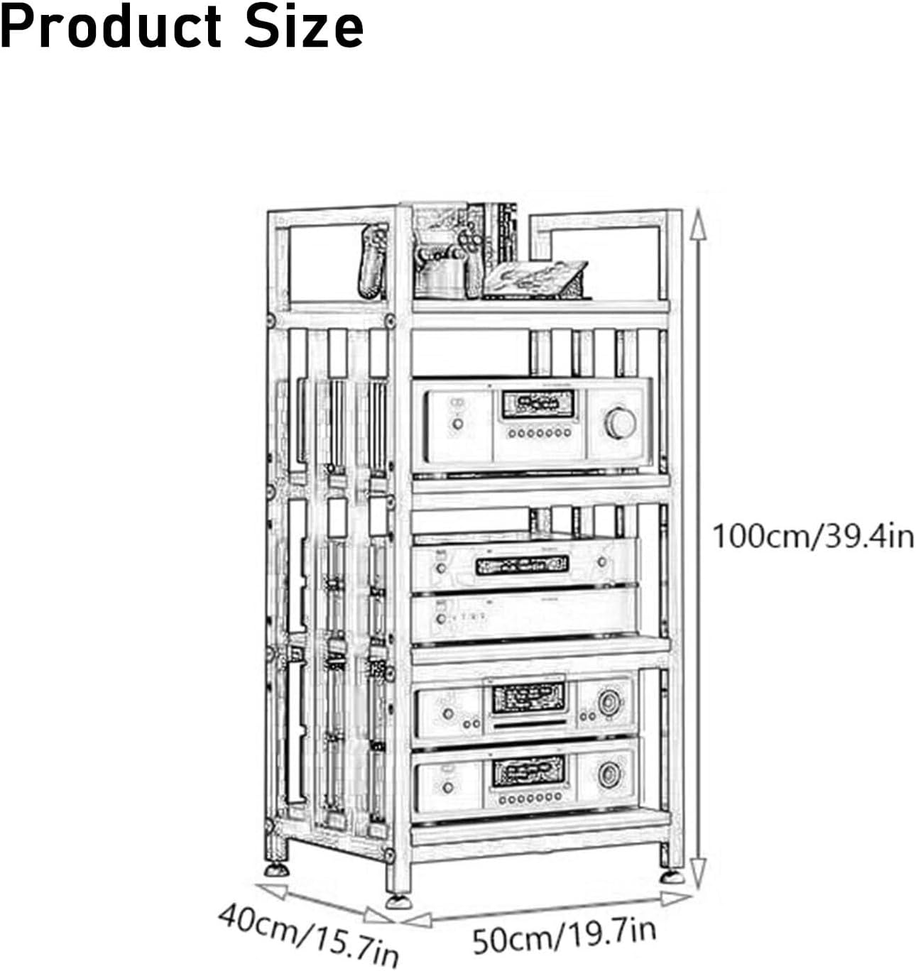 4 Tier Furniture Media Stand Audio Rack DVD CD Player Stand Power Amplifier Equipment Cabinet with Height Adjustable Wooden Shelf