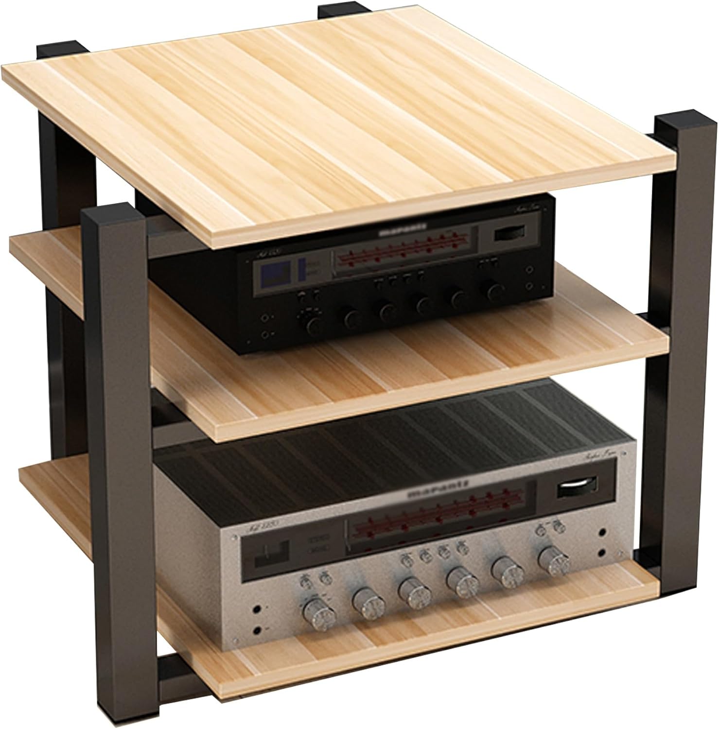 WXZXWXZX Corner AV Media Shelf Vinyl Record Player Stand TV Turntable Stand Stereo Cabinet Audio Rack 2/3/4 Tier for Small Entertainment Center Living Room Game Room(Light Walnut