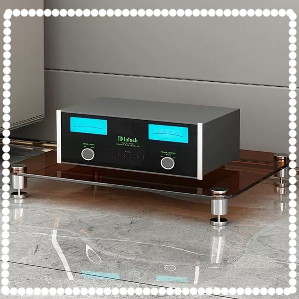 NILZA Glass Media Stand Audio/Video Component Cabinet 2/3-Tier Entertainment Shelf Corner Shelf Stand Stereo Rack Audio Tower for Home/Office/DJ/Theater -Brown/Clear(Brown