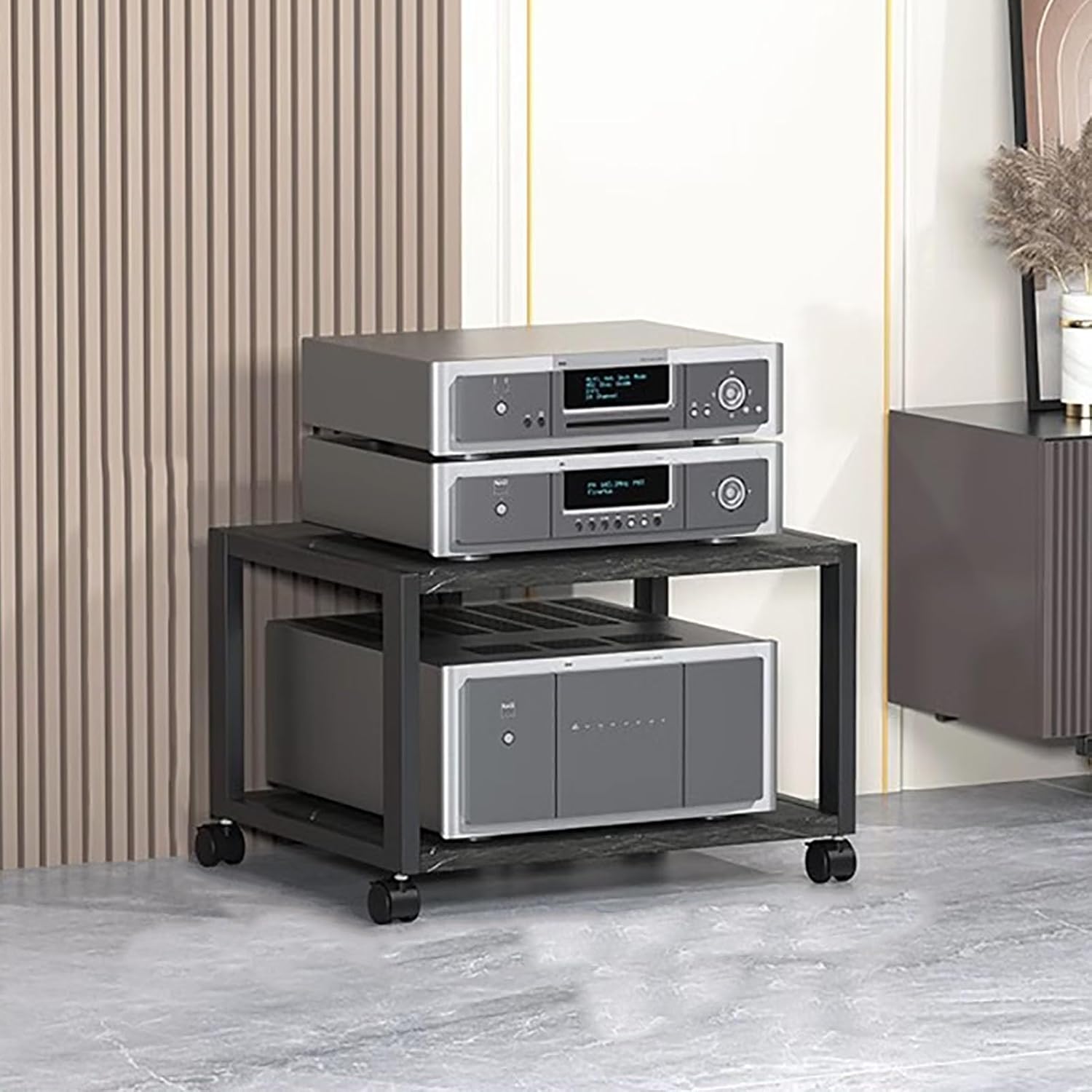 Elitix 1 2 3 4 5 Tier Heavy Duty Av Media Stand with Wheels Rustic