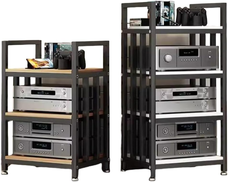 KGPGNYMYHA Heavy Duty Audio Rack 4-Tier AV Media Stand with Wheel Audio Component Mobile Rack Stereo Rack Height Adjustable Shelves DVD Players Stand(Natural