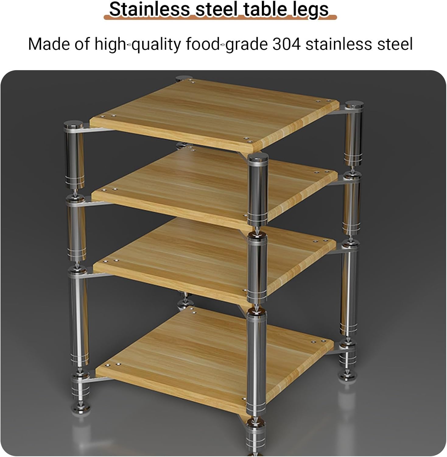 YITAYMLI 1/2/3/4 Tier Audio Video Media Rack Tower AV Stereo Cabinet DVD Component Shelf Stainless Steel Support Columns Wood Component Shock Absorption Rack for Home(Wood