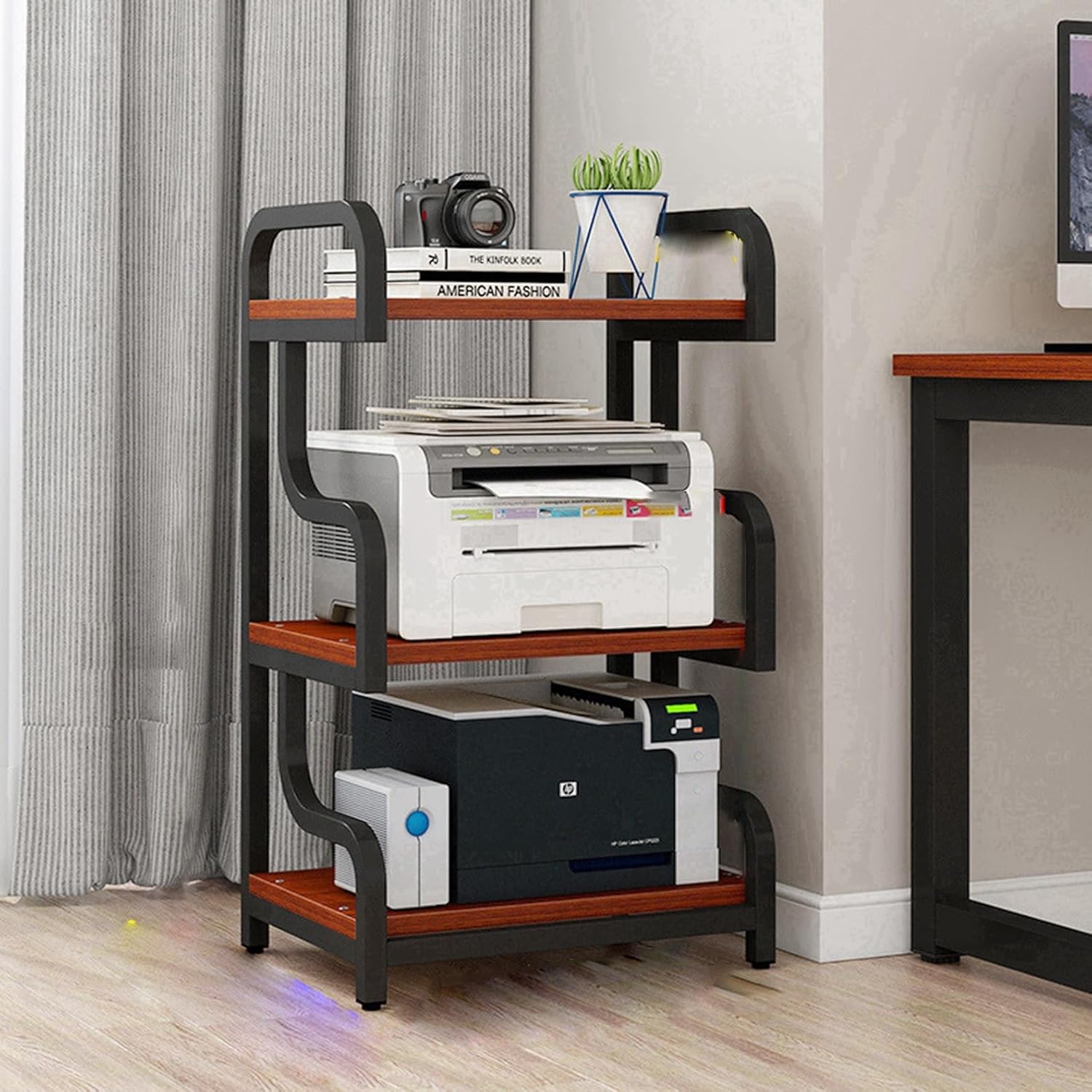 MDYHY Floor-Standing Audio Rack Media Stand Stereo Cabinet Video Media Stand Audio Rack with Shelf Audio Rack 3-Tier AV Media Stand DVD Display Cabinet for Living Gaming Recording Room.(Walnut)