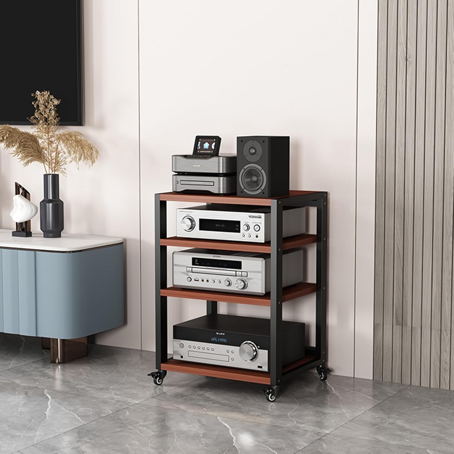 UYCVT Movable Media Stand Movable Av Media Stand Cd Player Stand Entertainment Audio Rack Tower-B-4 Tier-55x50x80cm
