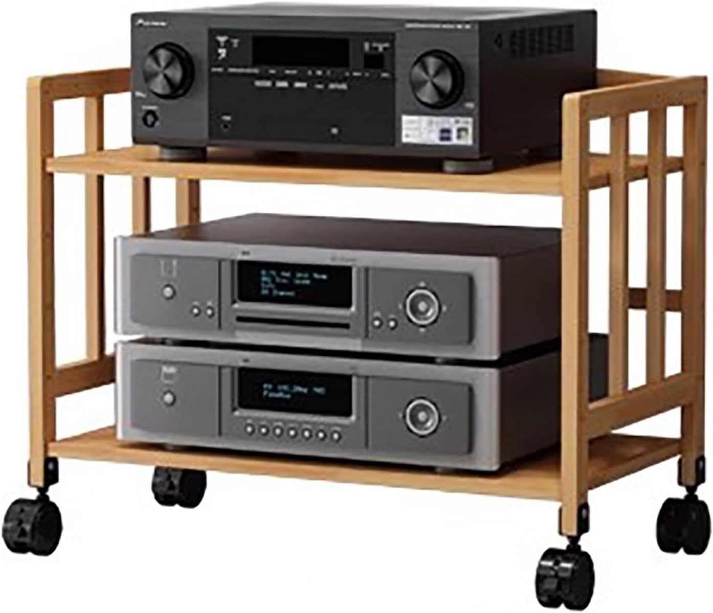 JYHHCYS Mobile Bamboo Audio Rack Cabinet Stereo Component Stand On Wheels