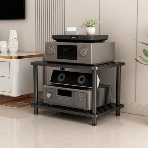 Carbon Fiber 2-Tier AV Media Stand - Audio Rack Tower for TV & Game Consoles