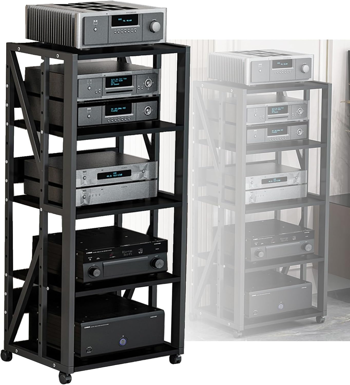 YLQFGUVWK 5-Tier AV Media Cabinet Stand Assembly Cabinet with Height Adjustable Wooden Stand for Home/Office/Audio Video/DJ/Theatre