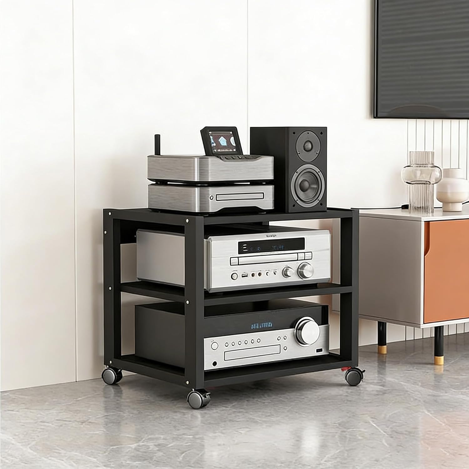 saun 3 Tier Audio-Video Media Stand with Adjustable Shelves