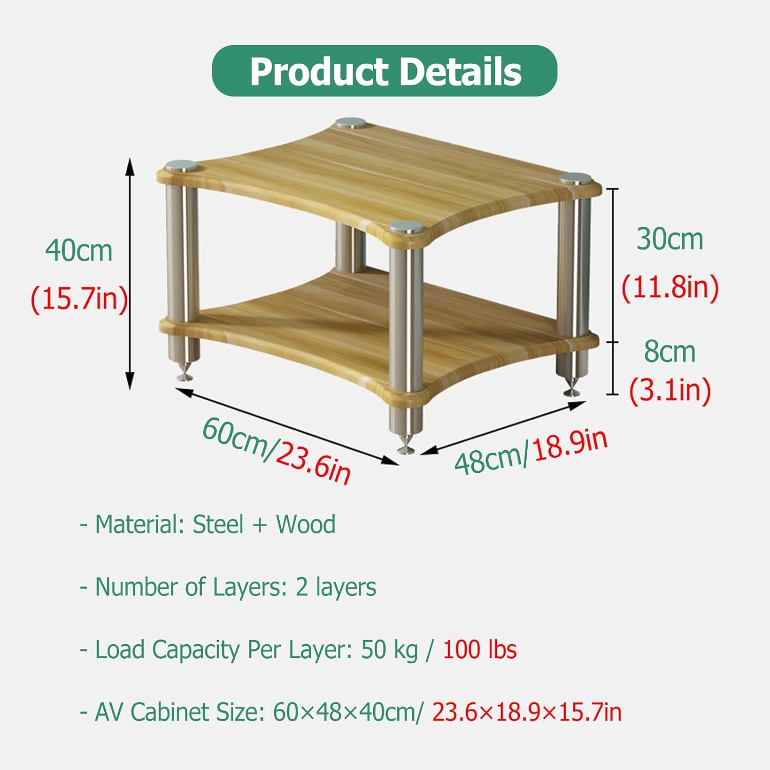 JYHHCYS Stereo Components Cabinet - Stands Audio Rack w/Shock Absorbing Foot - Media Stand and Components Cabinet Shelf - Record Player Console for DVD