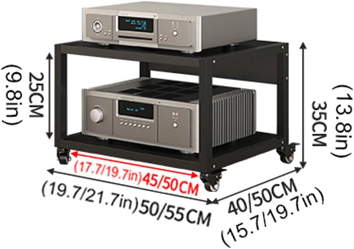 UYCVT Movable Media Stand 5 Tier Media Stand Audio/Video Component Cabinet Amplifier Rack DVD Cd Players Stand with Mobile Wheels-2 Tier-50x40x35cm