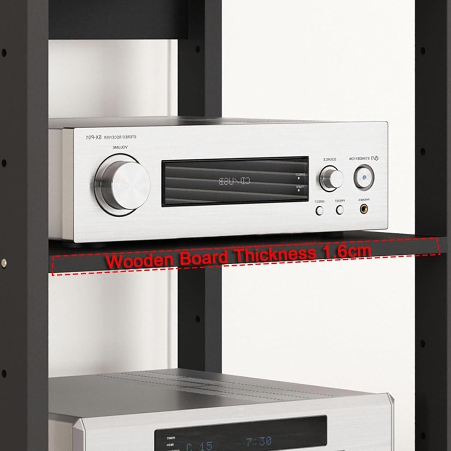 HYDTGZ 2 Tier AV Media Stand Wooden Stereo Cabinet Audio Rack Tower CD Player Stand for Home/Office/Audio Video/DJ/Theater