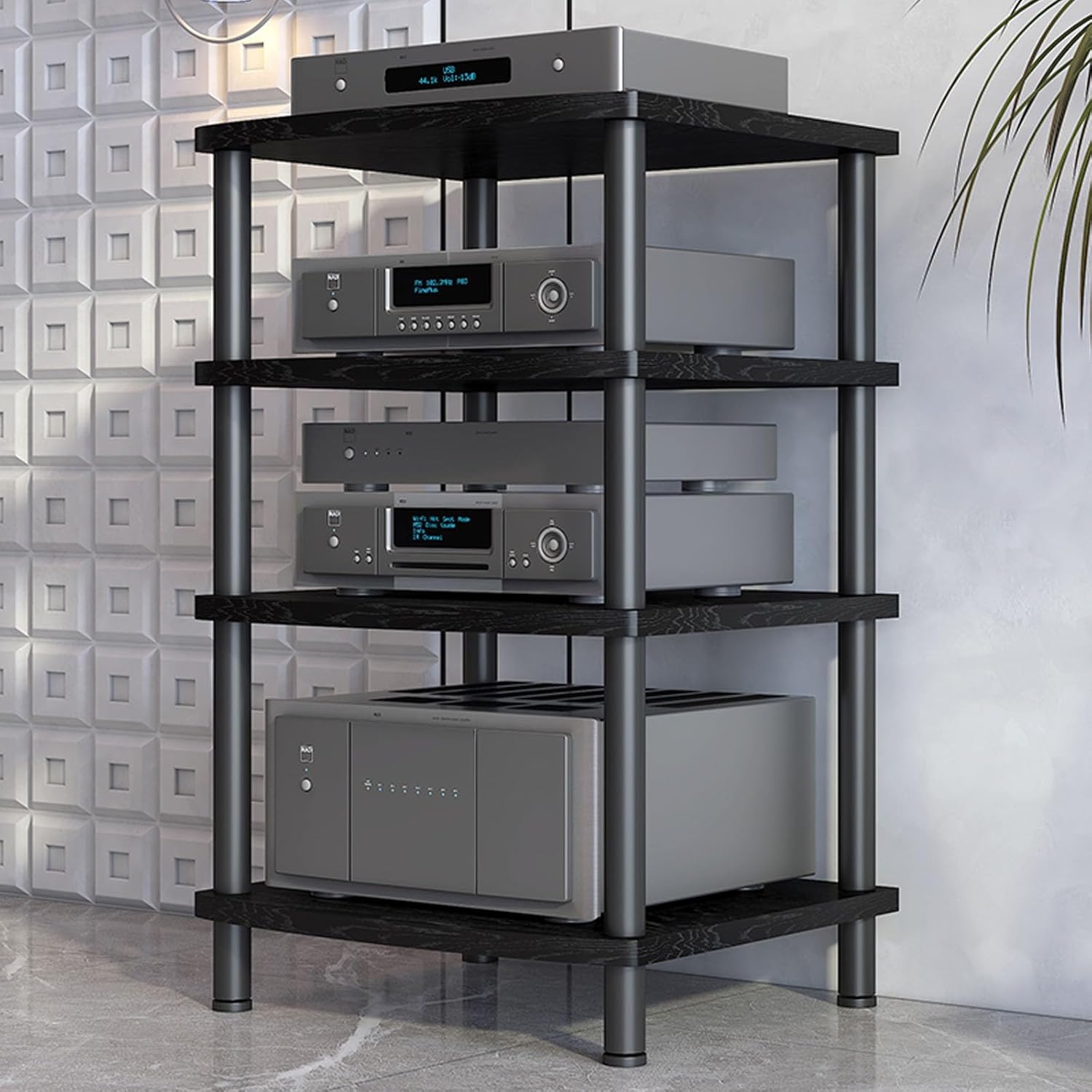 LIHDNGXM 2/3/4 Tier Audio & Video Component Shelves Professional Studio & Home Theater Equipment Cabinet Stereo Rack AV Media Stand Audio Rack Tower CD Record Player(Black