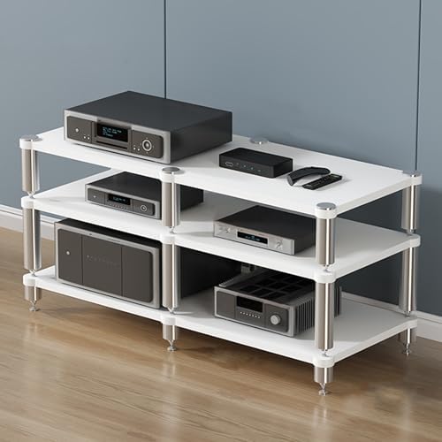 UYCVT Media Stereo Cabinet Stand - Av Media Rack for Gaming & Audio Floor-Standing Storage Tower for Cd & Record Players Projector & Component Shelving HiFi Audio Solutions-White-120x48x63cm