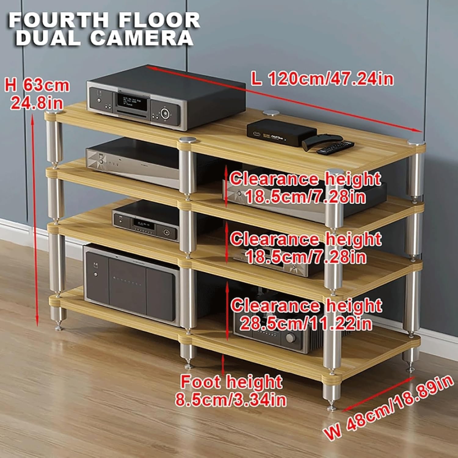 PZEOB Stereo Stands Modern Audio Rack Tower AV Media Stand Wooden Tiered Shelves 2 Tier