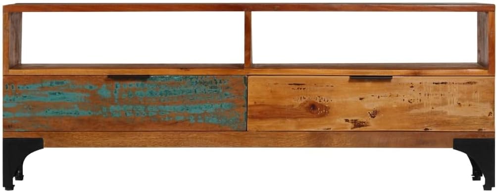 Tv Stand Multicolour Solid Reclaimed Wood and Metal Medium Brown Solid Pinewood Home Decor TV Stand Sturdy Metal Frame for Entertainment Center